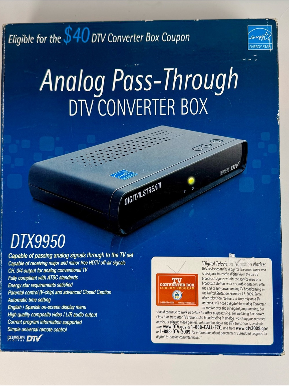 Digital Stream Converter Analog TV Television Pass-Through DTX9950 DTV